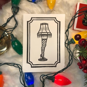 Leg Lamp Art from A Christmas Story – Handmade Lino Print – 5x7