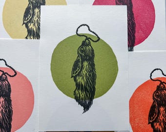 5x7 Lucky Rabbit’s Foot Lino Print – 2 Color Handmade Good Luck Art