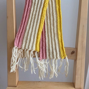 Cozy Wool Scarf—White, Yellow & Pink