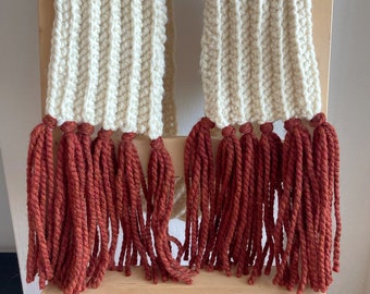 Dikke sjaal: wit en roestbruin