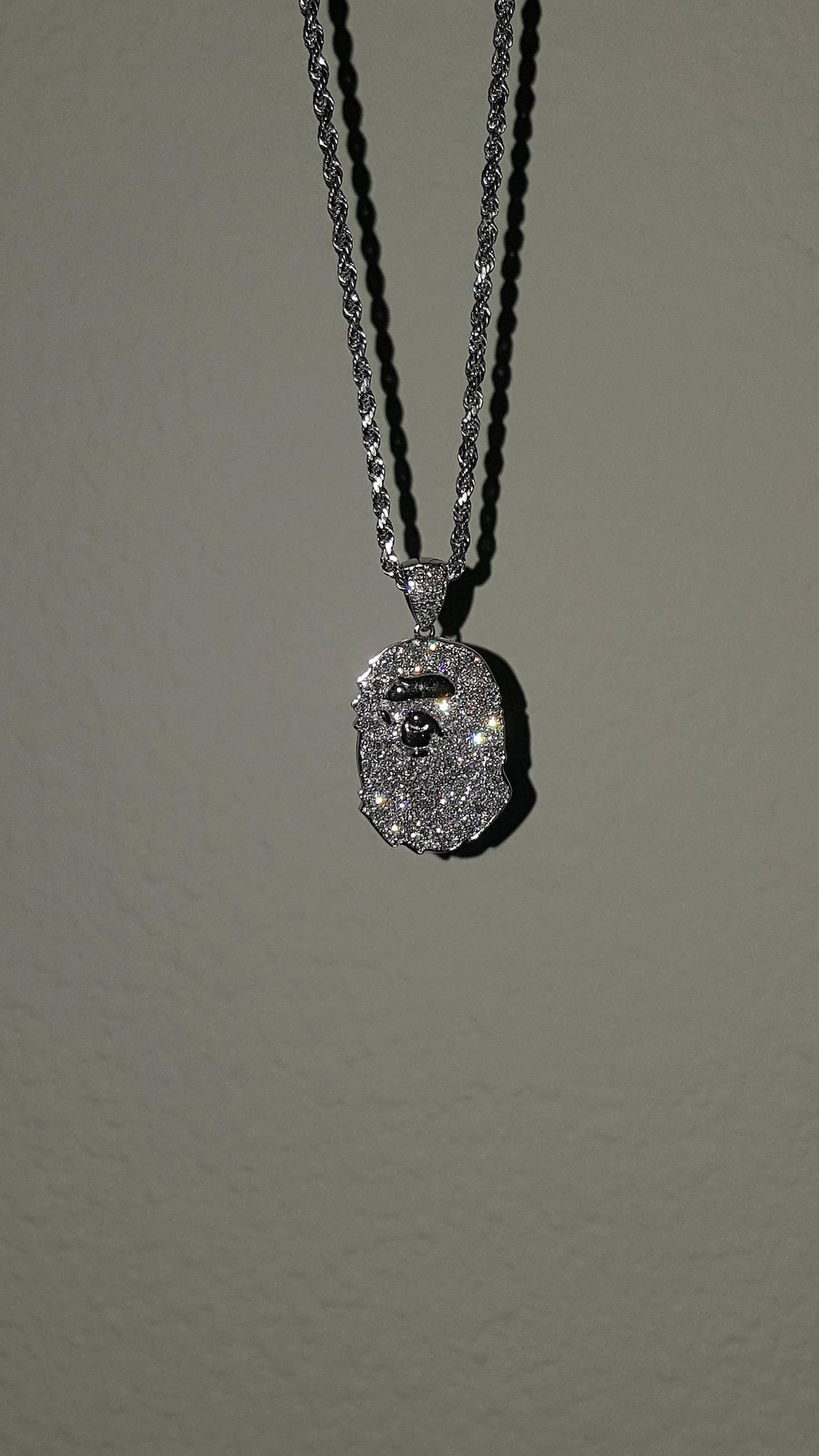 Custom Nigo Bape Pendant Vintage Necklace with Matching Chain Silver