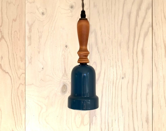 Antoine - Upcycled lighting - Pendant light - Blue metal, brown wood