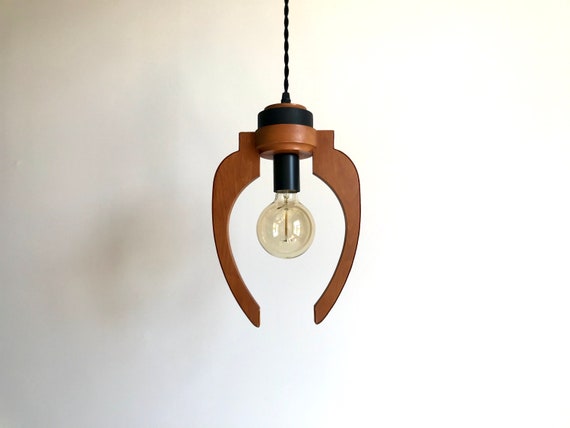Uriel - Upcycled lighting - Pendant light - Dark wood, black metal and black and light brown leather