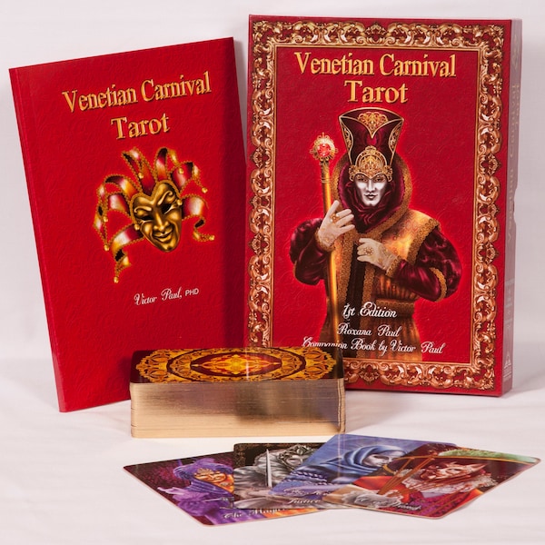 Tarot du Carnaval Vénitien - Taille standard de la carte, livre et jeu de cartes