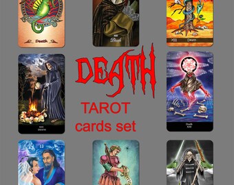 A Set of 8 random tarot cards DEATH - booster pack for a magpie deck, collectibles