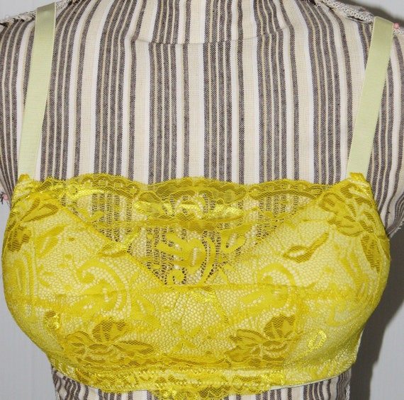 Yellow Cami Lace Fully Padded Stuffed Cups Mastectomy Bra 