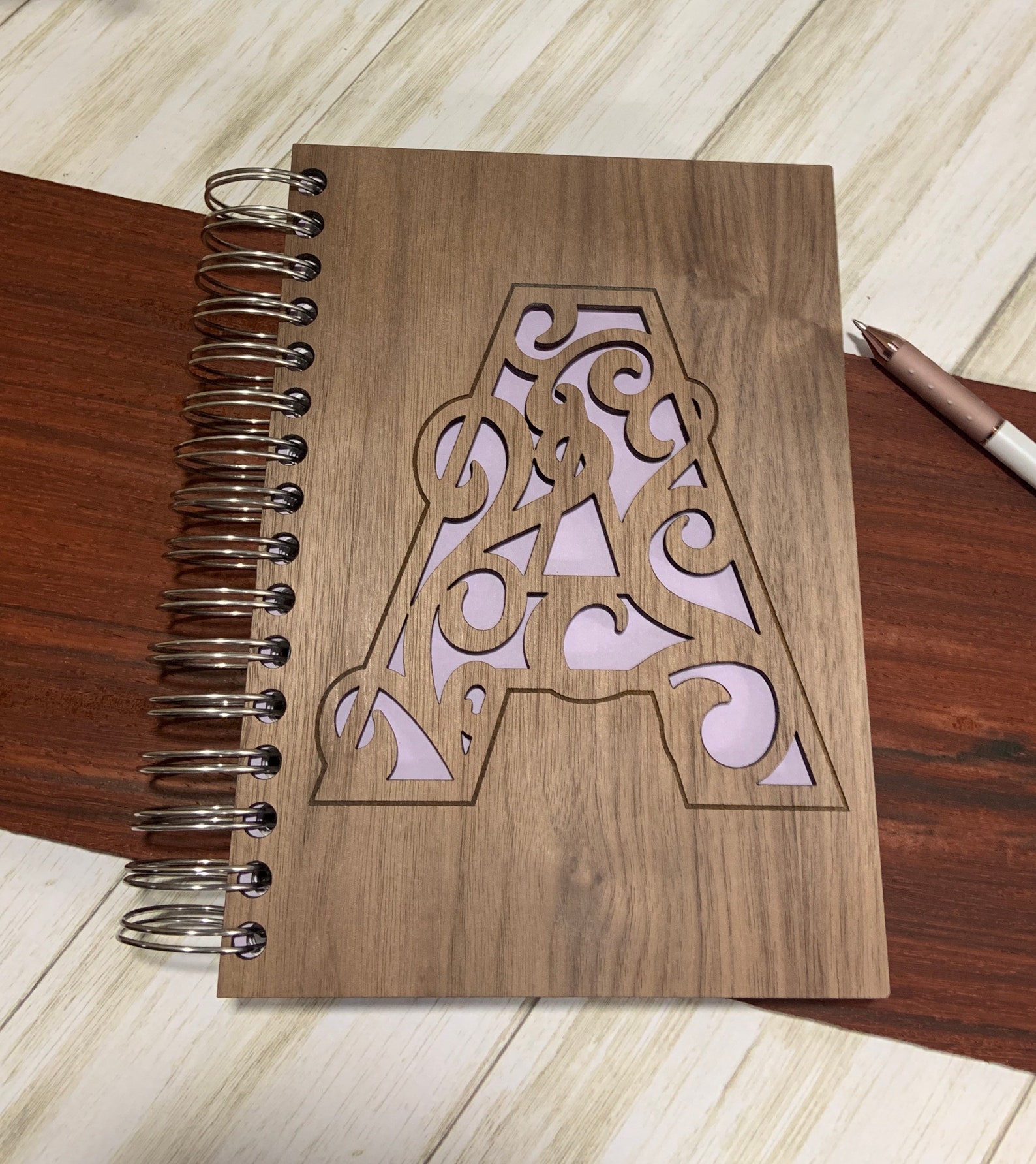 Personalized notebook / Ornate Monogram / Monogram wood Etsy