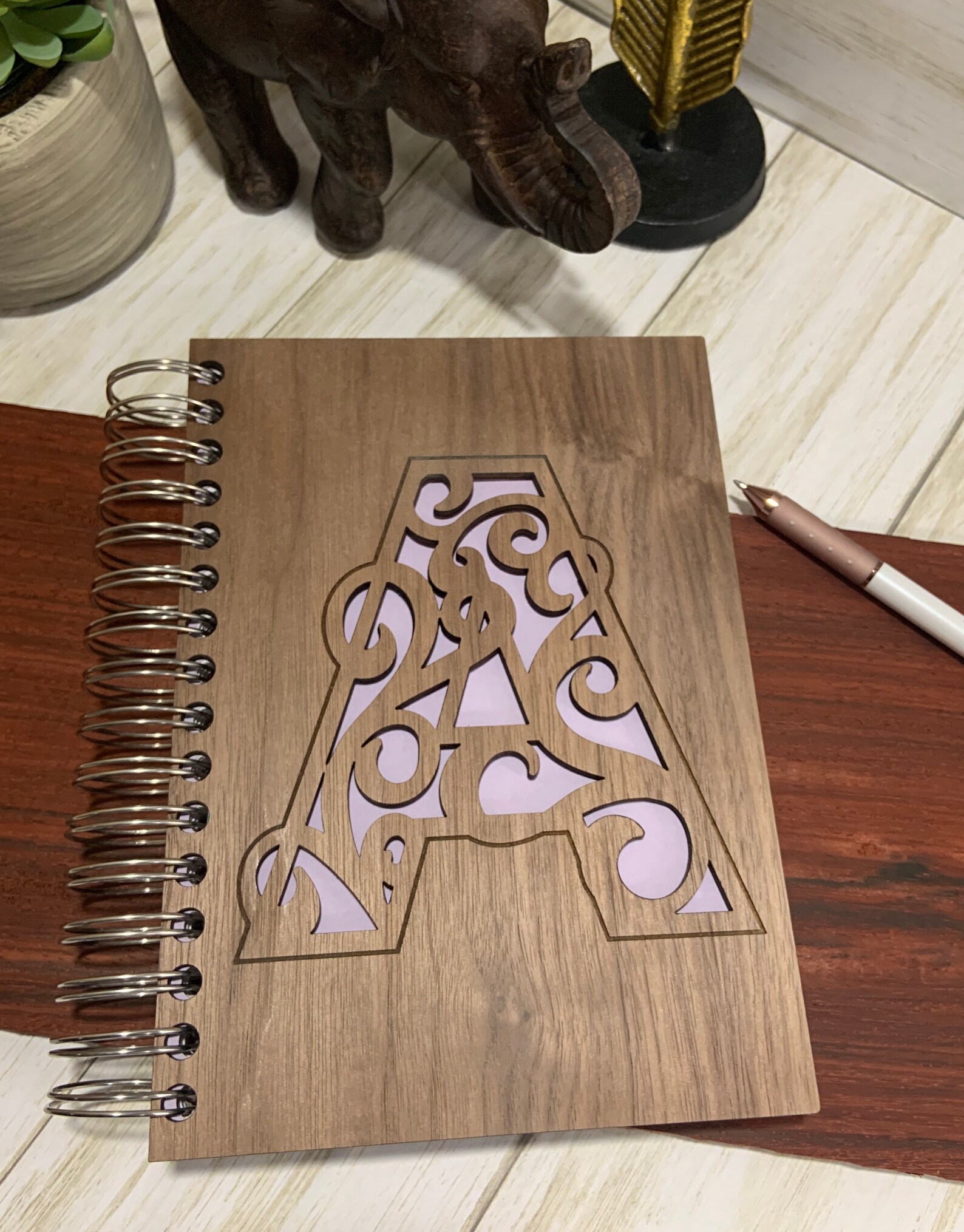 Personalized notebook / Ornate Monogram / Monogram wood Etsy