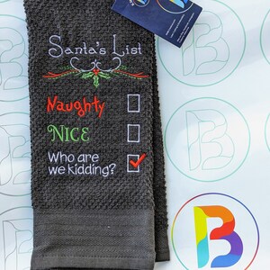 Santa&#39;s List Funny Christmas Embroidered Kitchen Towel