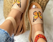 Butterfly Huarache Sandal - Mexican style Boho Hippie All sizes- shoe Huarache estilo mexicano Premium genuine leather Nude