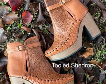 Modern Mexican block Leather genuine booties  - Mexican style Boho Hippie All sizes-  botin estilo mexicano Premium genuine leather