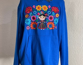 Mexican Colorful hoodie sweater unique one of kind XL lele doll