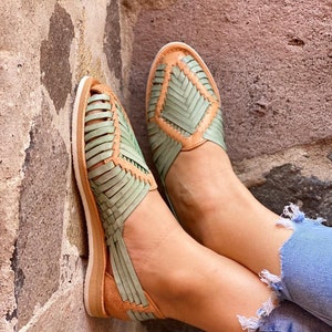 Huarache All Sizes Boho- Hippie Vintage Mexican Style- Sandal Huarache leather  Tan/blue mint modern