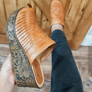 Mexicaanse Huarache-sandaal met hak Boho-hippie in Mexicaanse stijl Alle maten-5-10us leren geweven schoenen