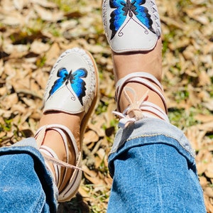 Huarache Sandal with laces All Sizes Boho- Hippie Vintage Mexican Style- Sandal  leather Lace up butterfly embroidered final sale