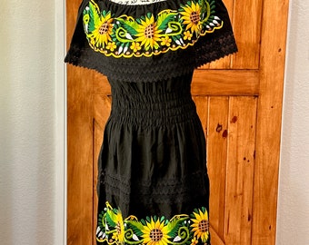 Mexican Fiesta Dress - Embroidered Dress- xl- 2xl sunflower dress