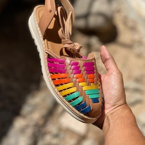 Huarache All Sizes Boho- Hippie Vintage Mexican Style- Sandal Huarache leather  Ready to ship Rainbow Lace up modern 2021