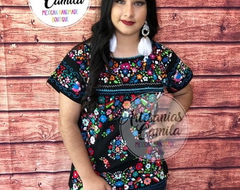 Small Mexican Rococo Embroidery Top, Fiesta Blouse Small, Hand Embroidery blouse , Cinco de mayo top