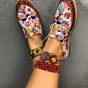 Tenango otomi leather Shoe - Mexican Boho Hippie All sizes-Us unique cute trendy shoe  Artesanias Camila New line  gift for her final sale