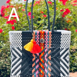 Mexico Rope Handle Bag Large Mexican Handwoven, Market Bags, Mexican Basket, Mexican Plastic ...