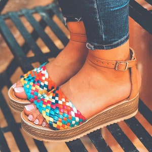 Mexican handwoven huarache - Mexican style Boho Hippie All sizes- 5-10 shoe  Wedges in stock Huarache artesanal