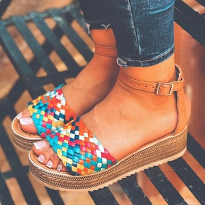 Mexicaanse handgeweven huarache - Mexicaanse stijl boho hippie Alle maten-5-10 schoen Wedges op voorraad Huarache artesanaal