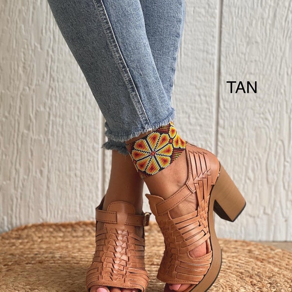 Huarache Sandal - Mexican style Boho Hippie All sizes- 5-10 High heel leather shoe Luisa’s Rainbow cute unique shoes