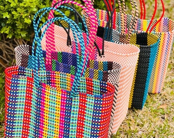 Oaxaca Mexican tote  handwoven, Market bags, Mexican Basket, Mexican Plastic Totes Bag , Beach Bag boho recycled bags unique colorful bag