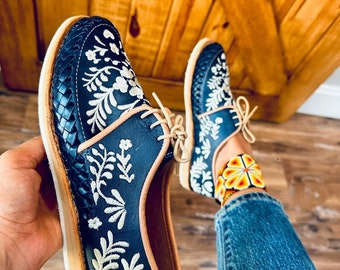 Gestickte Blumen-Loafer im mexikanischen Stil, Boho-Hippie, alle Größen – 5–10. Artesanias Camila, neue Linie Huarache Artesanal