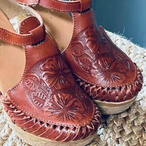 Mexican Flor De Lirio Tooled Leather Wedges Boho Hippie All - Etsy