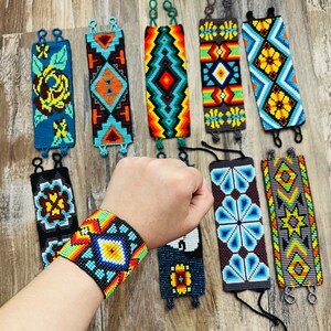 Beaded Huichol Art Bracelet - Unique Gifts- Colorful Mexican Bracelet