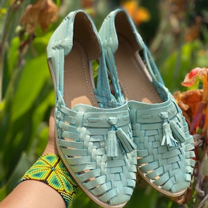 Huarache Sandal - Mexican style Boho Hippie All sizes- 5-10 leather shoe  Menta Karlita mint blue final sale Clearance