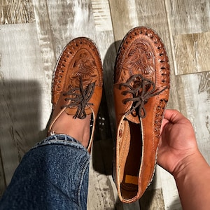 Mexican Leather Tooled  Loafers Huarache All Sizes Boho- Hippie Vintage Mexican Style- Sandal  Tenis troquelados B 5-10 US final sale