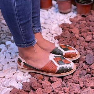 Mexican Huarache Sandal All Sizes Boho- Hippie Vintage Mexican Style-  leather artesanal tan/ white artesanal clearance final sale