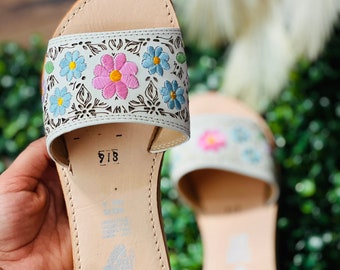 Bestickte Ledersandalen Alle Größen Boho- Hippie- Vintage mexikanischer Stil- Sandale Huarache Leder süsse Sandalen für Sie