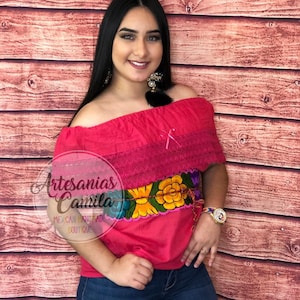 Mexican  Top Off the shoulders Campesina Blouse S-L - Floral Off the shoulders blouse- Cinco de mayo fiesta blouse- includes belt