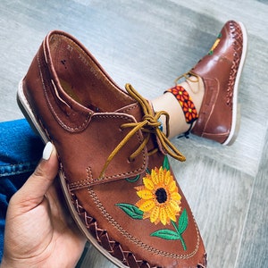 Karmina Sunflower  Women’s Huarache shoe - Mexican style Boho Hippie All sizes-  shoe  Mexican huarache