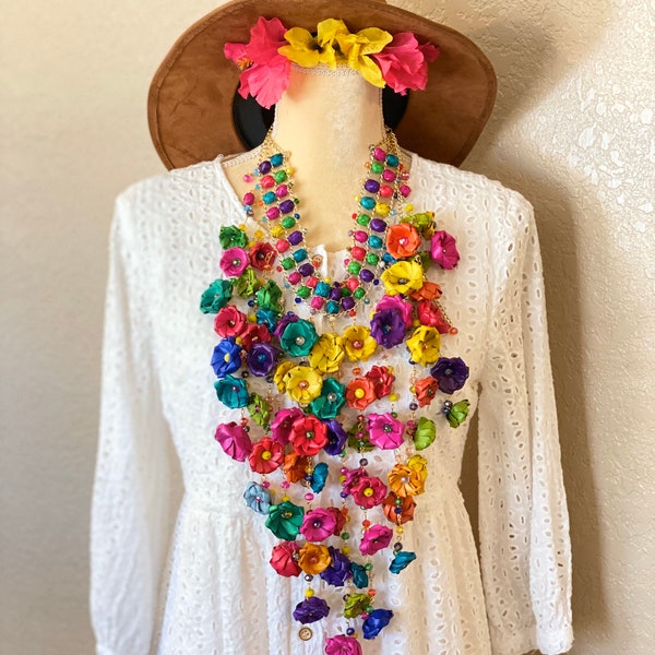 Mexican Jewelry Set - Collar De Palma -Boho Hippie Style Jewelry Rainbow