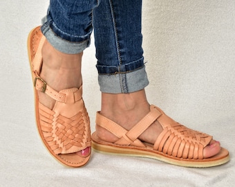 Cute mexican Huarache summer Sandal -  style Boho Hippie All sizes- 5-10us leather shoe  Piel  unique gift for her colorful leather