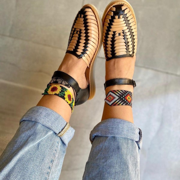 Mexican Huarache Sandal All Sizes Boho- Hippie Vintage Mexican Style- Sandal Huarache leather artesanal tan/ black artesanal  sale Clearance