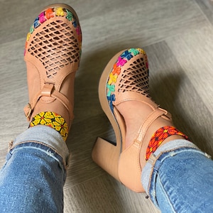 Mexican heels Huarache Sandal - Mexican style Boho Hippie All sizes- 5-10High heel leather shoe