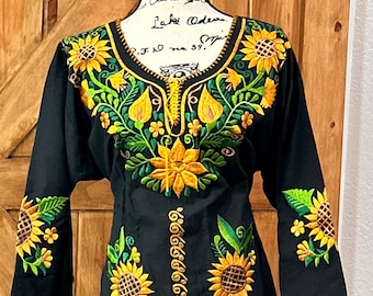 Mexican Blouse-Fiesta Blouse - Embroidery top XL Sunflower