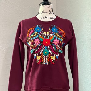 Mexican Hand embroidered sweater unique one of kind small