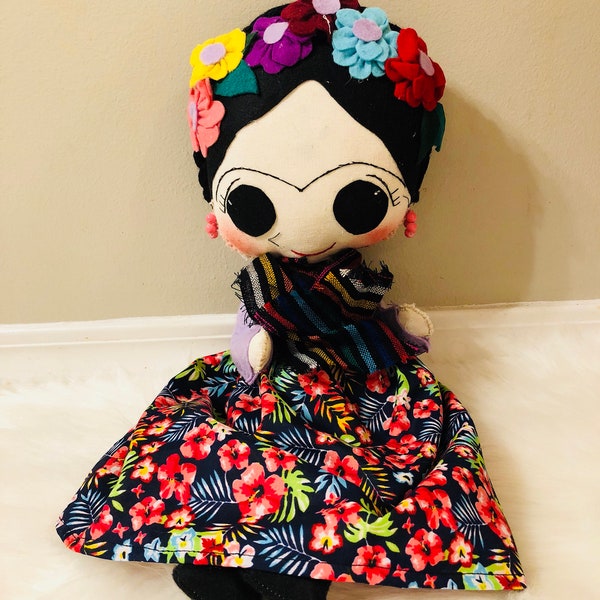 Frida Kahlo Inspired Cloth Doll| Decorative Frida Khalo Cloth Doll| Handmade Frida kahlo cloth Doll