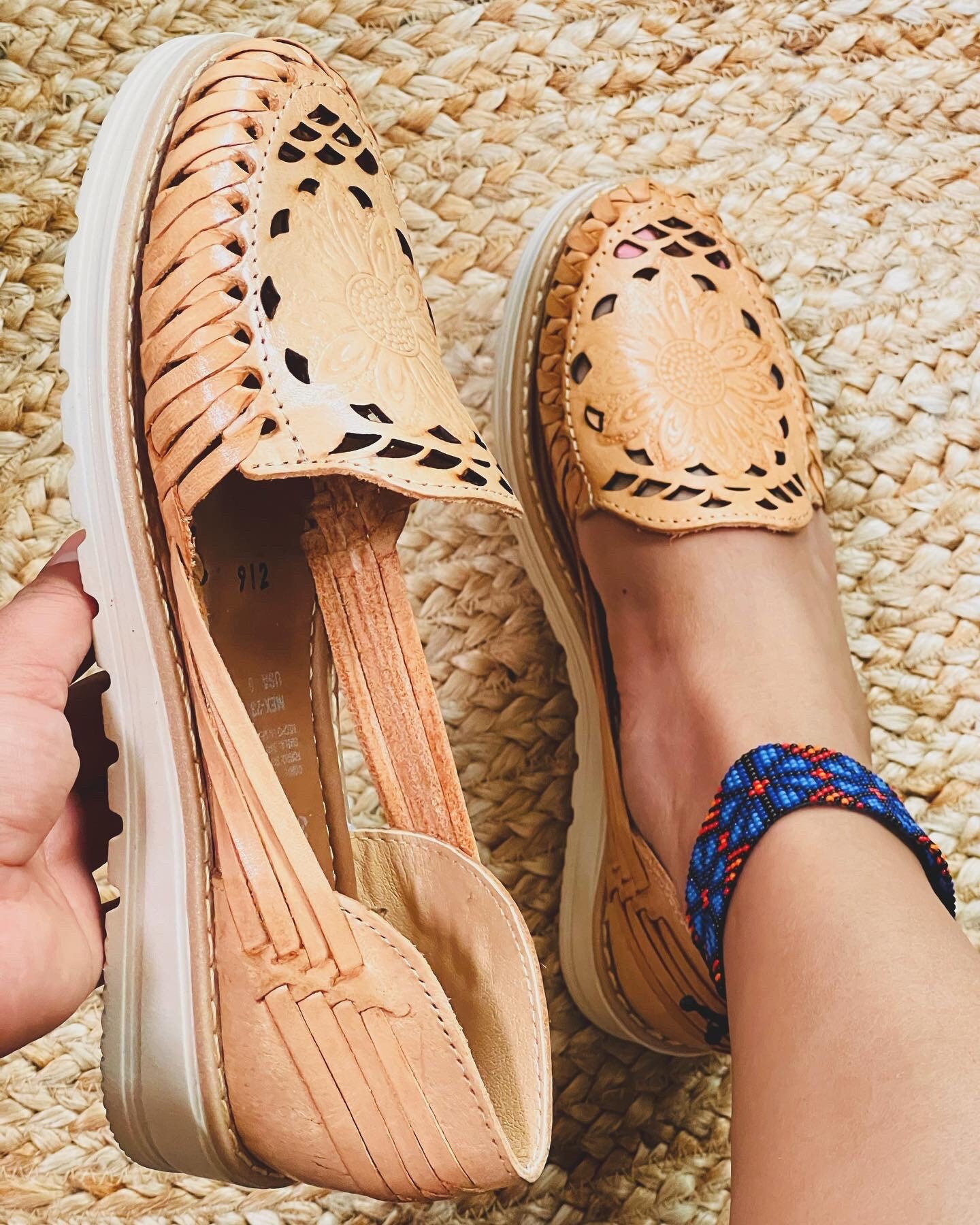 Mexican Sunflower Tooled Leather Summer Sandal- Mexican Style Cute