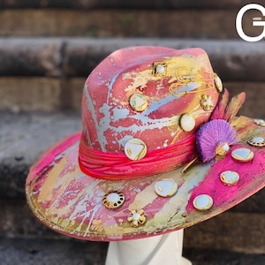 Mexican hand painted hat, artisanal unique hat , colorful hat for her