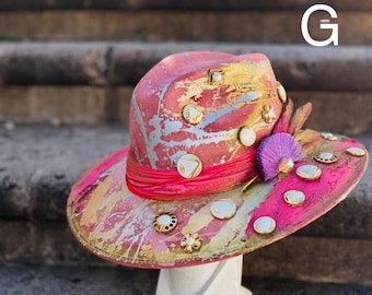 Mexican hand painted hat, artisanal unique hat , colorful hat for her