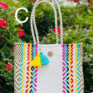 Mexico Rope Handle Bag Large Mexican Handwoven, Market Bags, Mexican Basket, Mexican Plastic ...