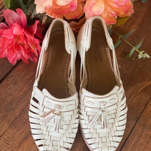 Huarache Sandal - Mexican style Boho Hippie All sizes- 5-10 leather shoe 2020 Artesanias Camila New line (White) Karlita