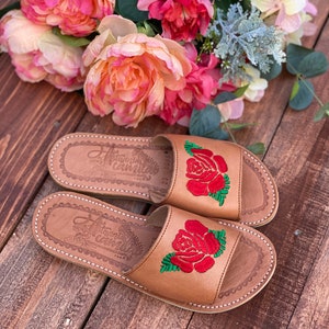 Flache Leder Huarache Sandale - mexikanischen Stil Boho Hippie Alle Größen-Schuh Artesanias Camila Neue Linie La Rosa Ausverkauf räumen